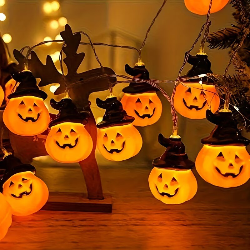 Halloween Led String Lights Orange - 1,5 m/59,06 inch Halloween-pompoen lichtslingers lantaarn