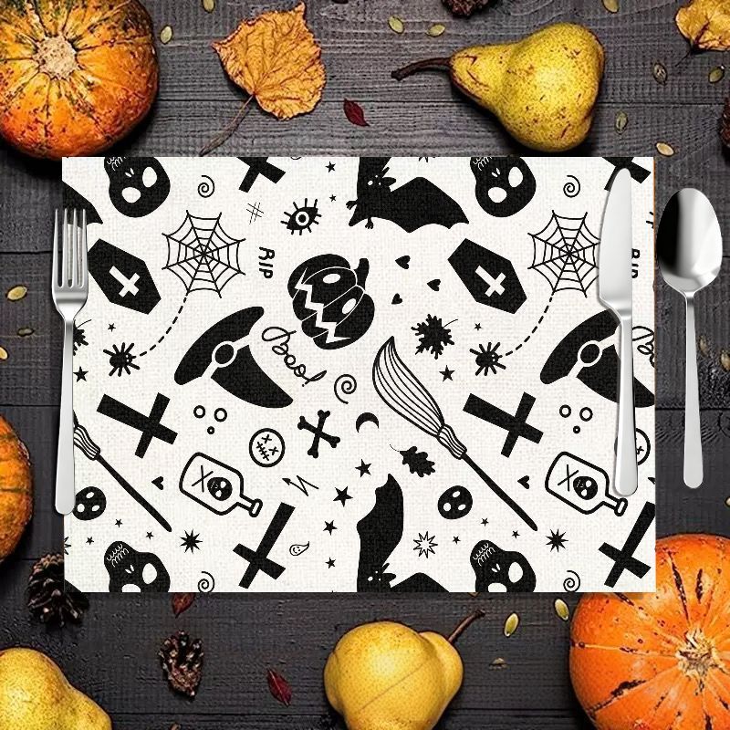 Spider Web Halloween Decoration - VIKAMA 2/4/6PCS Halloween Maaltijdmat Skelet Pompoen