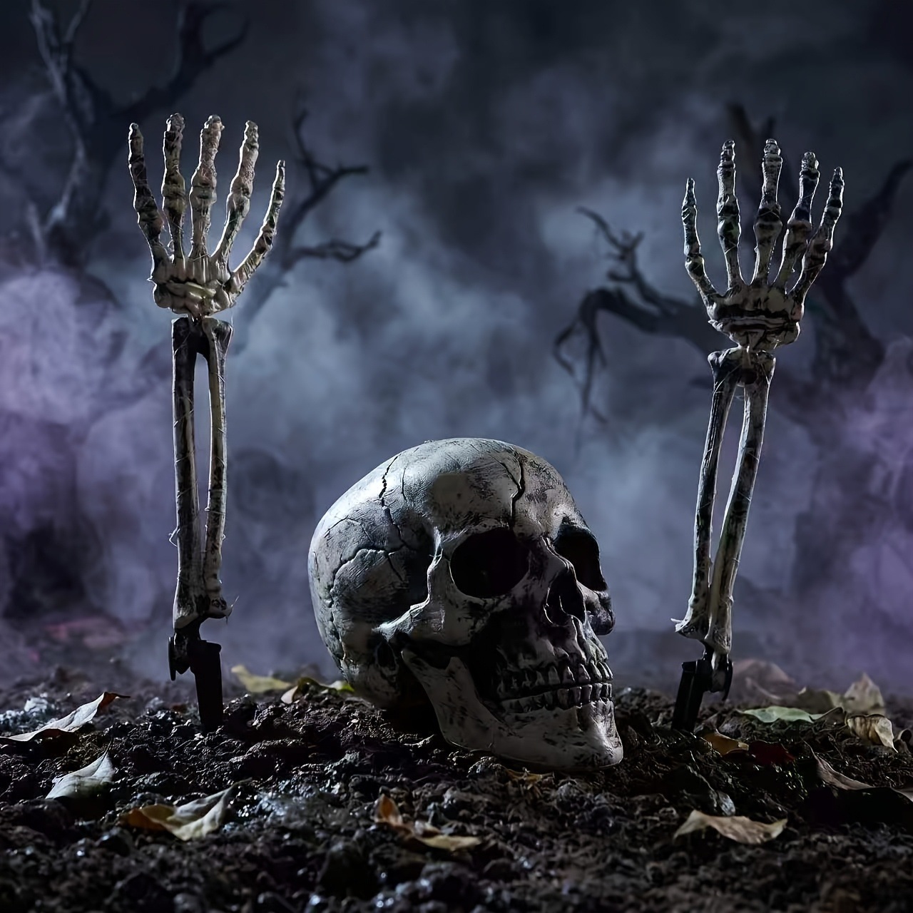 Halloween Skeleton Decoration - 3-delige Halloween tuindecoratieset: schedelkop met skelettekening,