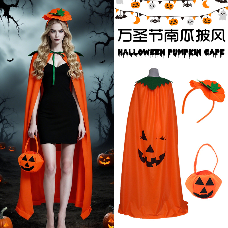 Pumpkin Lantern Halloween - Halloween Pompoenkostuum Cape Set, Oranje Jack-O'-Lantern