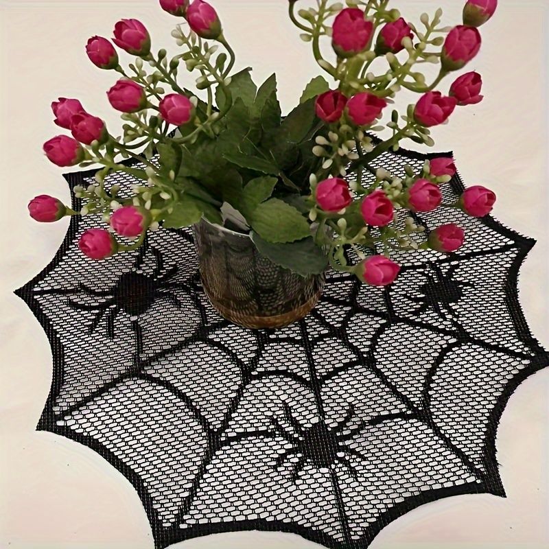 Spider Web Halloween Decoration - VIKAMA Halloween Zwart Kant Spinnenweb Maaltijdmat