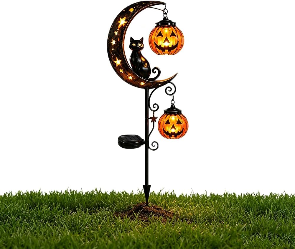 Halloween Pumpkin Decor Led - Solar Halloween Zwarte Kat Pompoen Maan