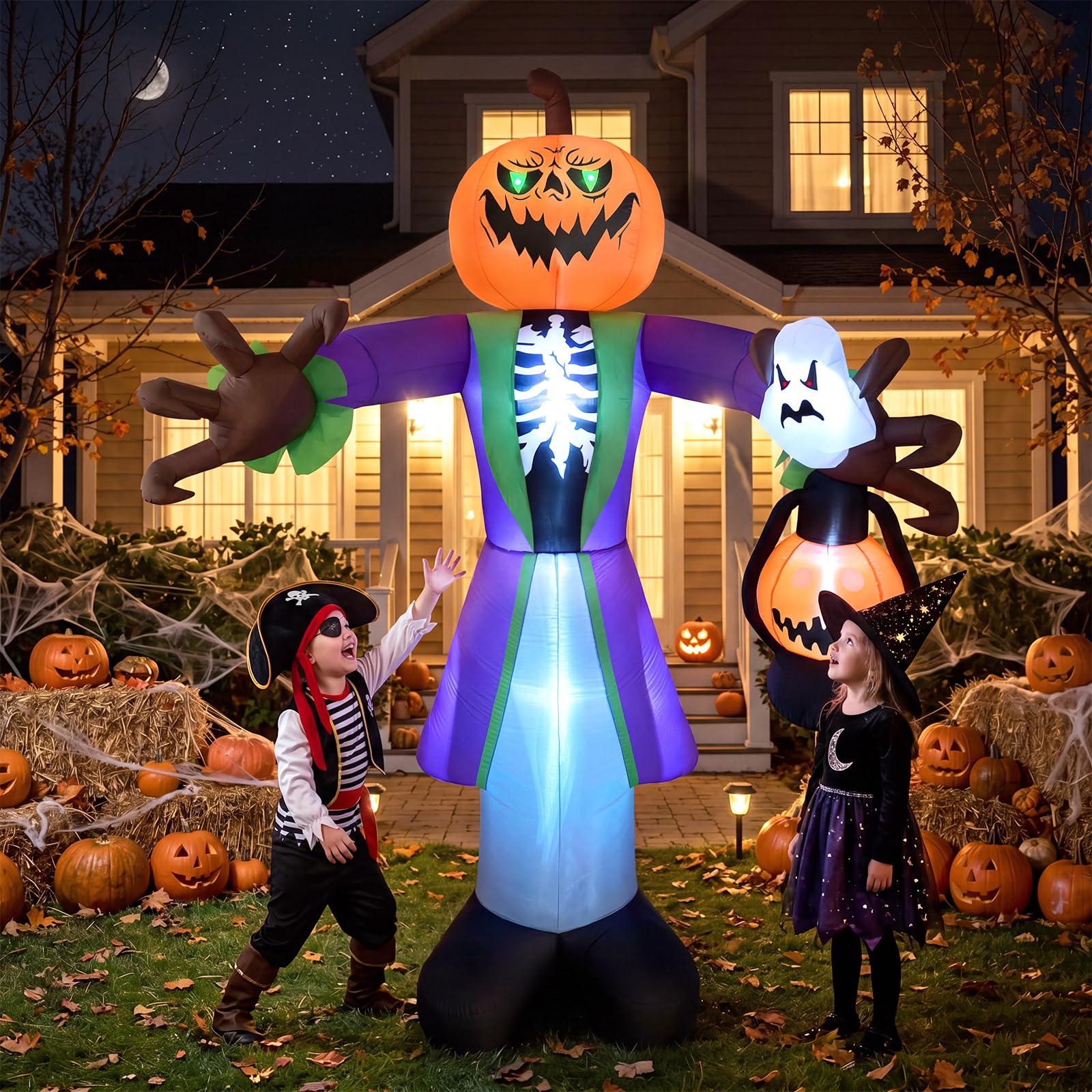 Halloween Pumpkin Decor Led - 8ft opblaasbare Halloween-pompoen-zombie met verlichting en