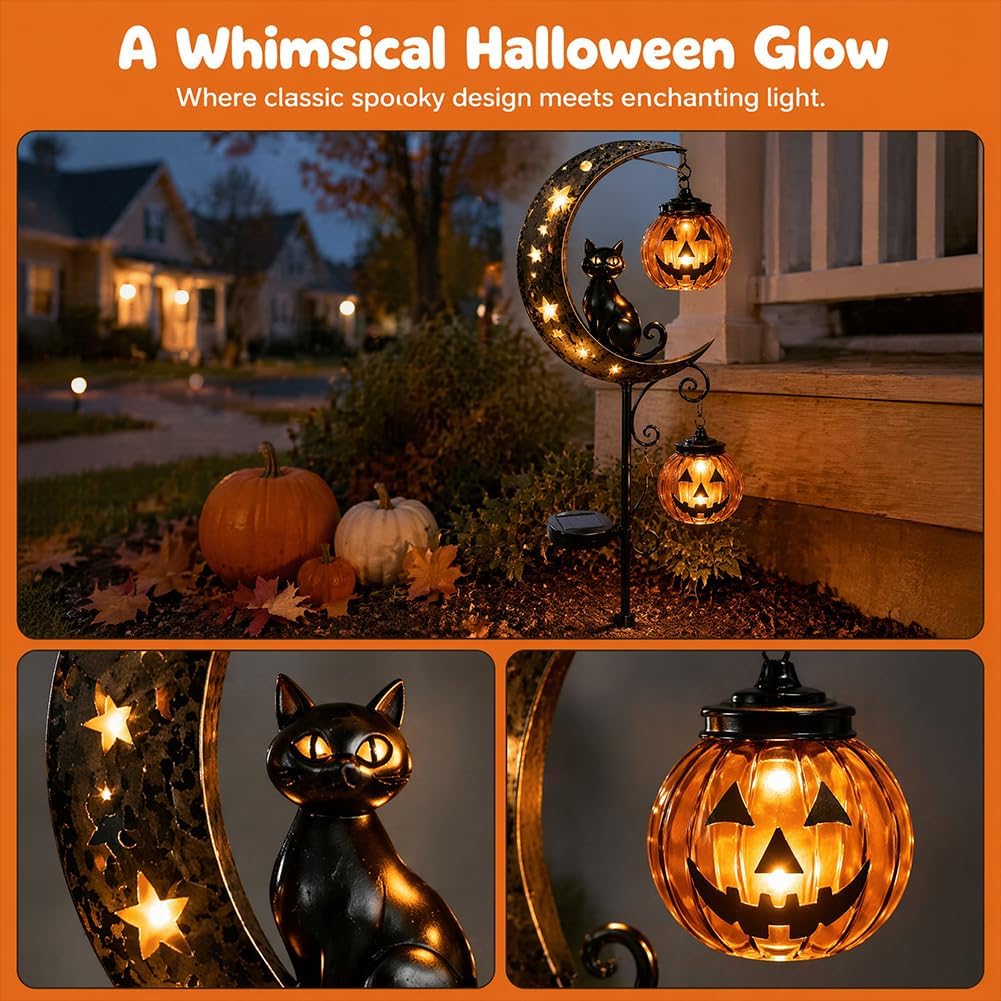 Solar Halloween Zwarte Kat Pom - Halloween Pumpkin Decor Led recensie en prijs